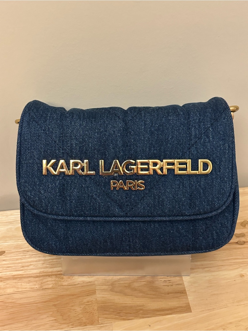 Karl Lagerfeld Quilted Dark Blue Denim Crossbody with Gold Logo - Picture 6 of 16